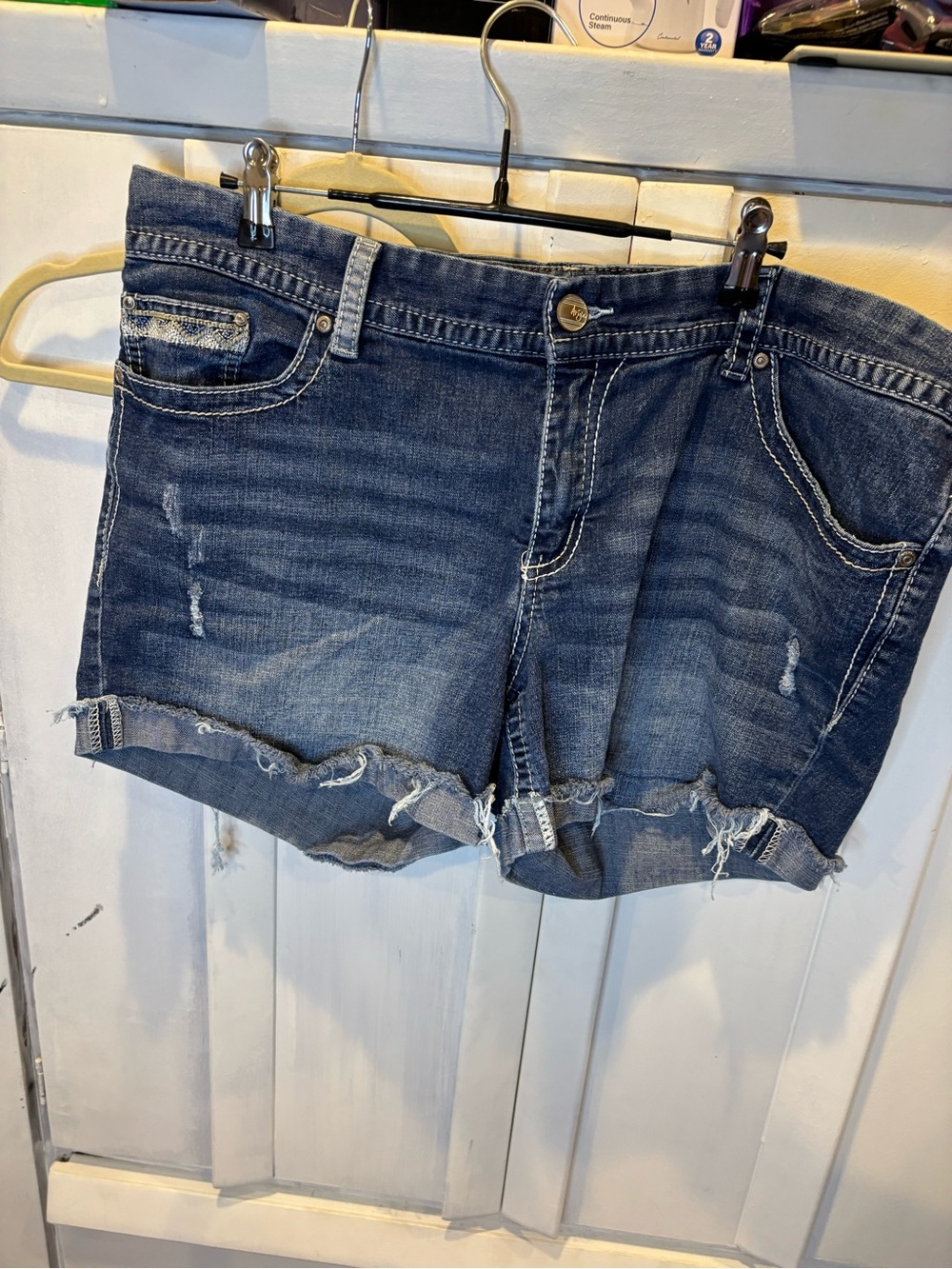 Ariya Distressed Dark Blue Denim Cutoff Shorts